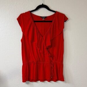 Ralph Lauren True Red Ruffle Wrap Style Sleeveless Top Womens XL Romantic Flirty